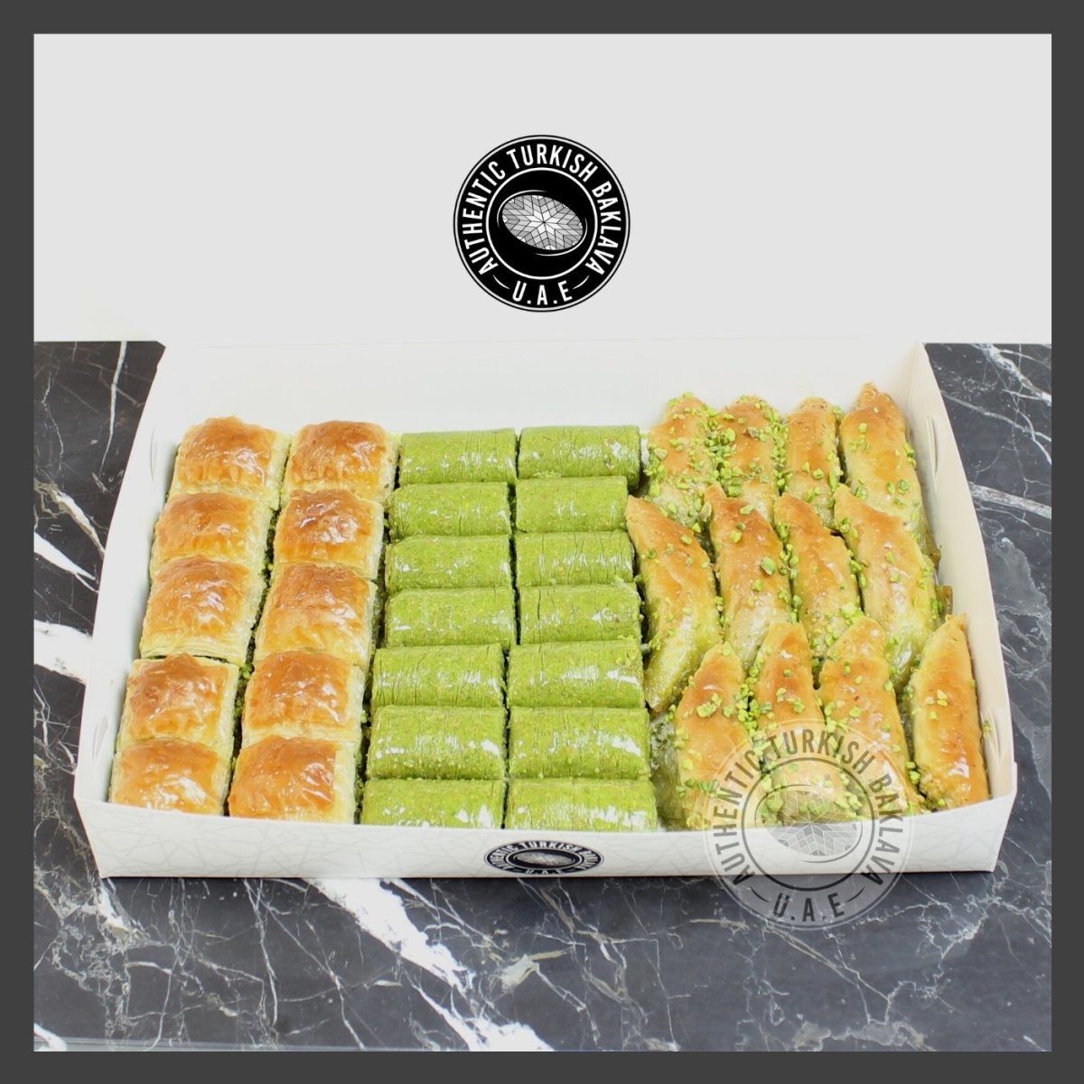 Assorted Baklava Box - Square/Wrap/Sobiyet (Pistachio) - Authentic Turkish Baklava