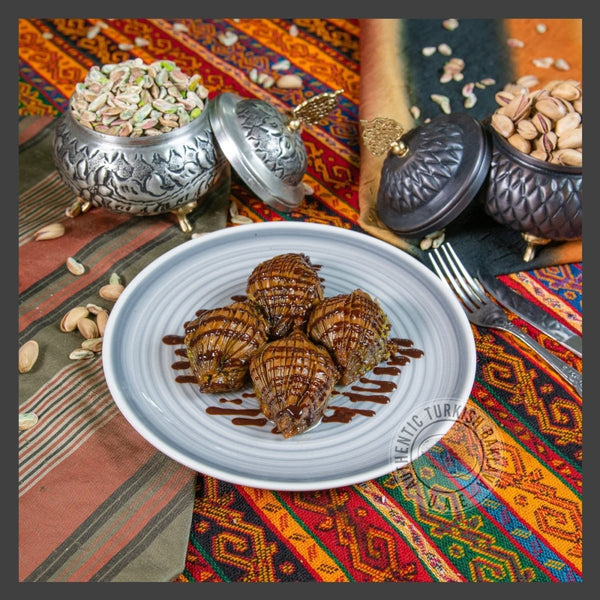 Chocolate Mussel Baklava with Pistachios - Authentic Turkish Baklava